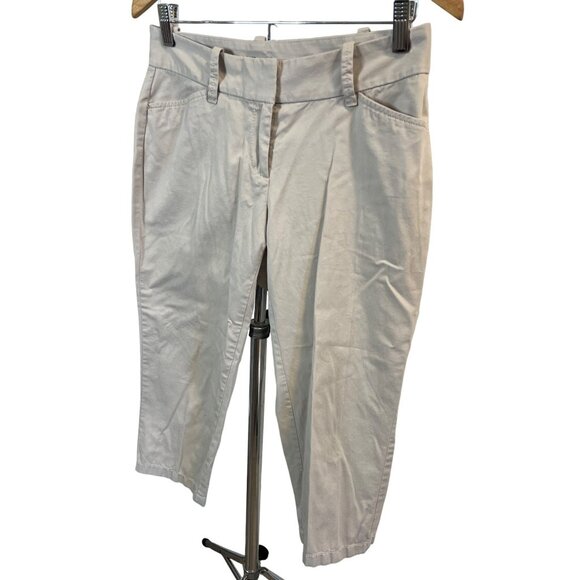 Ann Taylor Tan Flat Front Cropped Pleated Curvy Pants Sz 2P - Picture 3 of 7